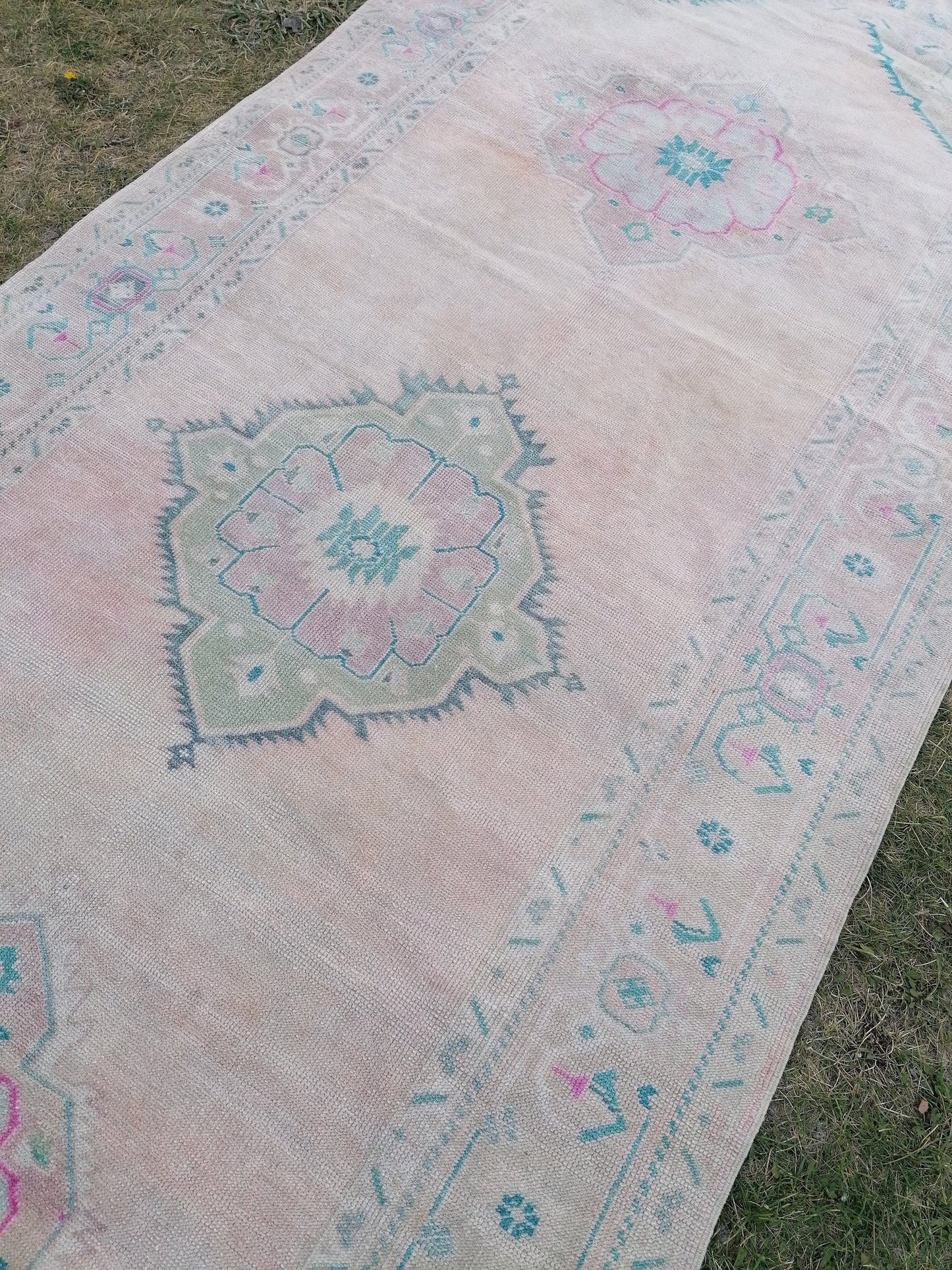 Oushak runner rug, turkish runner, vintage wool runner rug 4'10x11'6 hallway hand made rug, kitchen runner bohemian rug