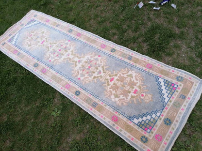 2'10x8'10 blue turkish oushak runner, new production hallway handmade runner turkish runner rug kitchen runner