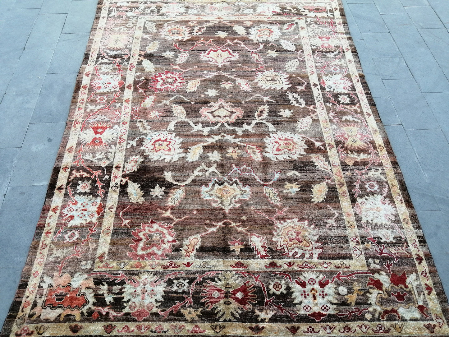 OUSHAK RUG, TURKISH Oushak Rug, Vintage Oushak Rug Wool Oushak Rug Dark Hand Made Rugs, Authentic Oushak Rug