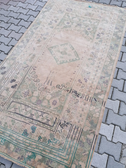 Oushak vintage rug 5x8'8 turkish living room rug, wool handmade rug