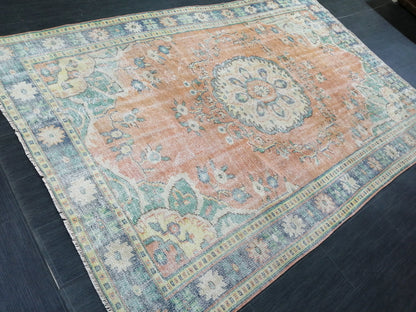 Large OUSHAK RUG TURKISH Rug Vintage Persian Rug Vintage 6 x 9.3 Oriental Rug Wool Oushak Rug Hand Made Rugs Vintage Turkish Rug Antique Rug