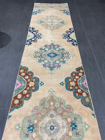 Handmade Runner RUG 2.5 x 11.5TURKISH Oushak Rug Vintage Runner Rug Vintage Runner Rug Wool Oushak Rug Antique Rug Hand Knotted Rug