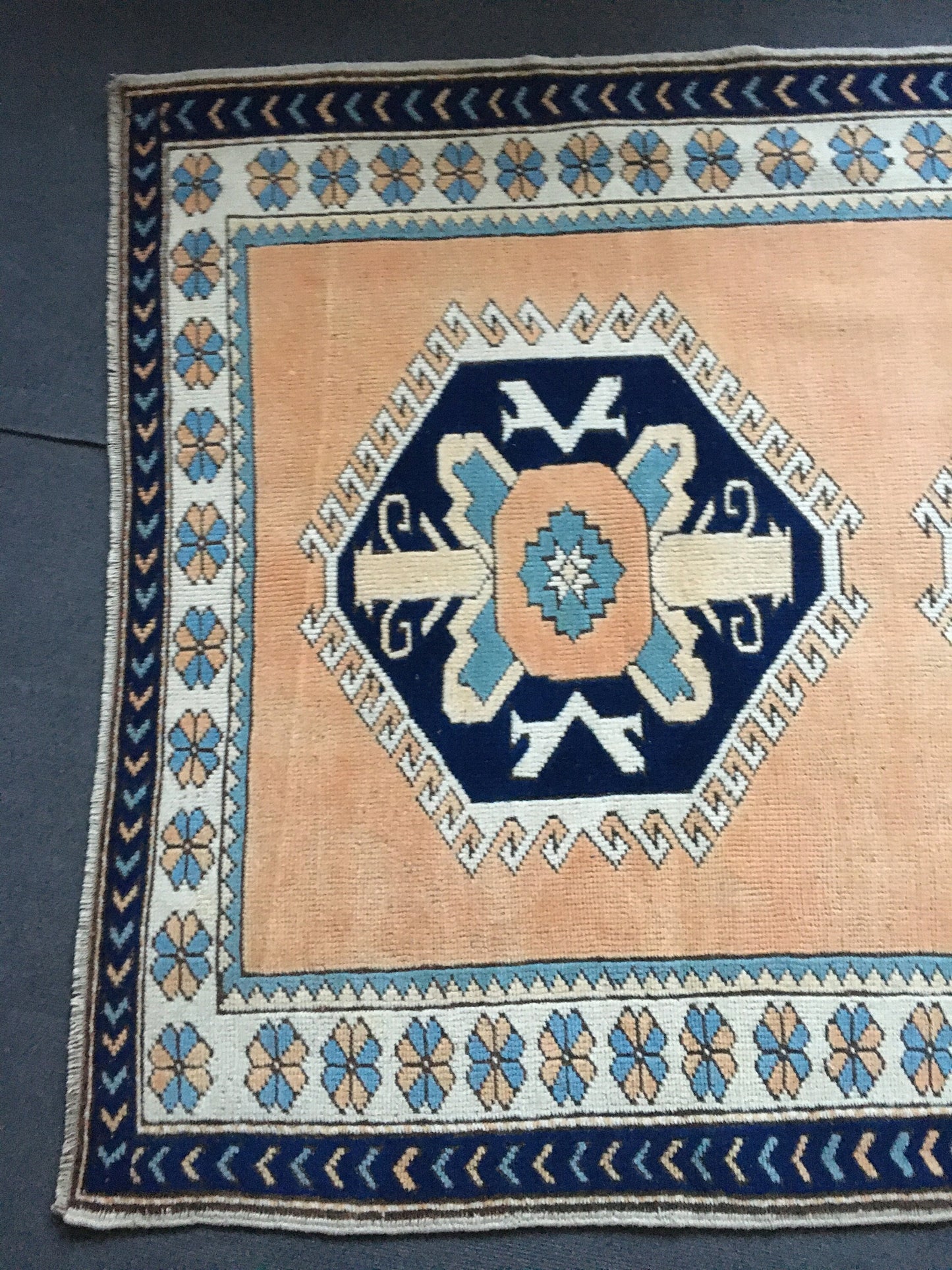 4x6 feet blue turkish bedroom middle rug, handmade orange kitchen floor large rug, vintage living room area rug, bohemian anatolian wool rug