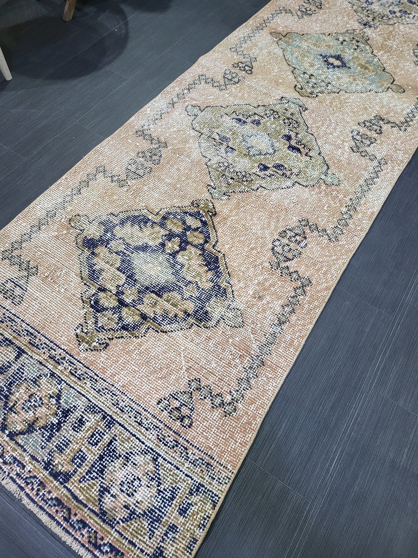 2.9 x 11.4 Low Wool Pile Oushak Runner Rug, Turkish Runner Rug, Vintage Runner Rug, Hallway Runner Rug Kitchen Runner Rug Wool Runner Rug