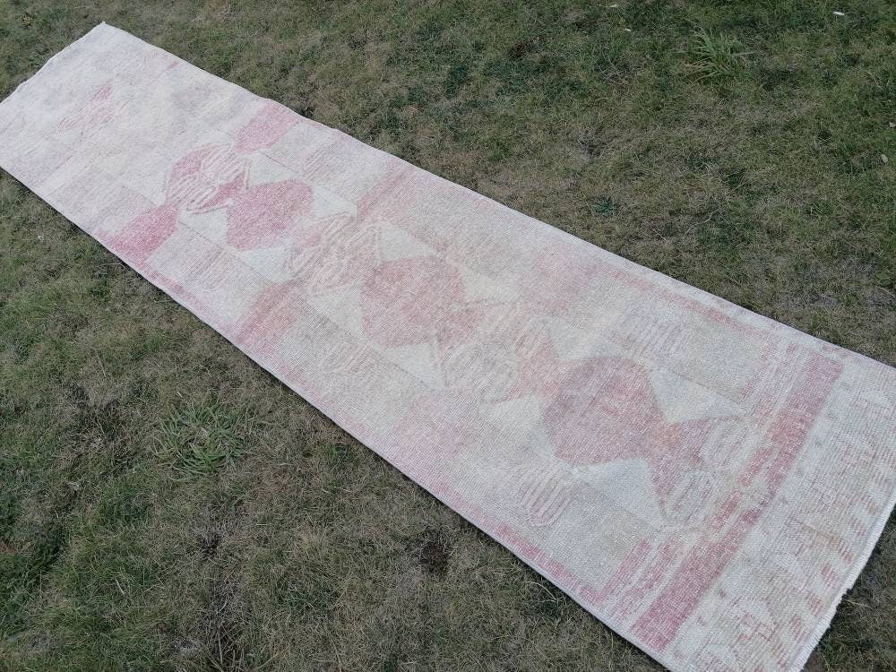 Muted vintage runner rug 2'8x 11'7 vintage oriental kurdish runner rug