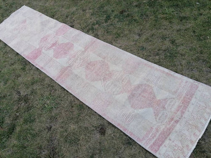 Muted vintage runner rug 2'8x 11'7 vintage oriental kurdish runner rug