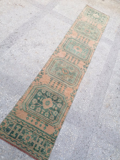 2x9'8 oushak turkish runner rug,turkish wool vintage handmade runner, kitchen runner rug