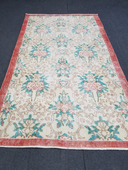 3.8 x 6.4 Oushak turkish rug, vintage rug, Distressed kitchen rug - vintage anatolian handmade rug