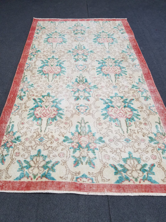 3.8 x 6.4 Oushak turkish rug, vintage rug, Distressed kitchen rug - vintage anatolian handmade rug