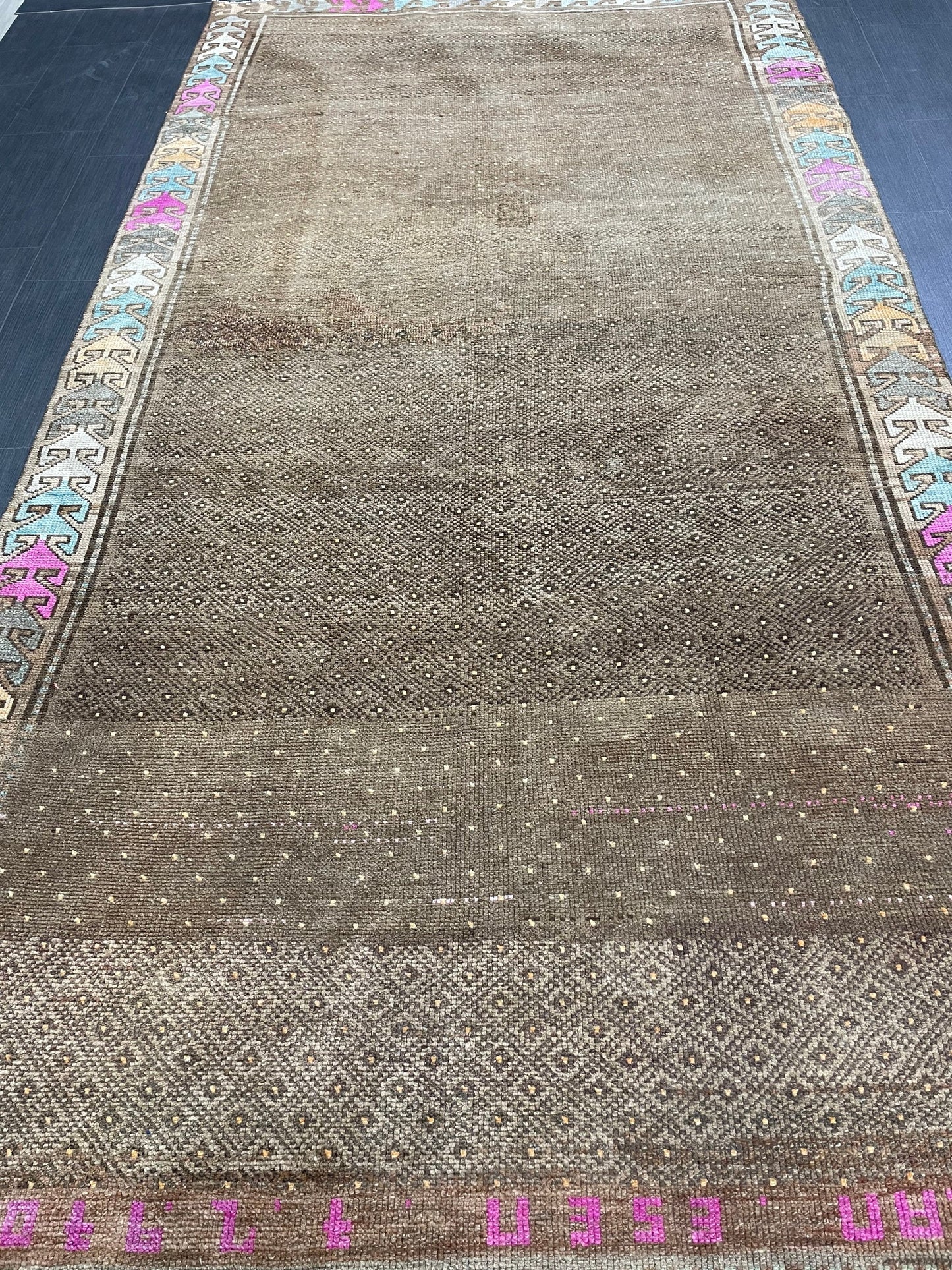 Wool Handmade Rug 5.3 x 10.4 Vintage Rug Oushak Rug Wool Boho Rug, Persian Rug Fun Turkish Rug Brown Rug Dark Oriental Wool rug Kars Rug