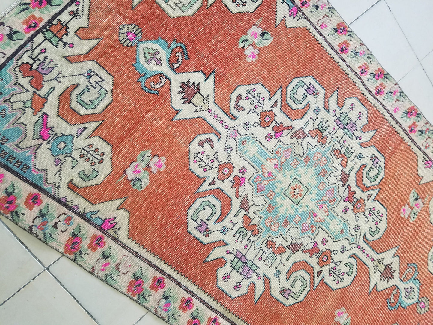 Oushak turkish rug, vintage rug, turkish area rugs, floor rug 7'4"x 4'4"