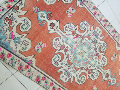 Oushak turkish rug, vintage rug, turkish area rugs, floor rug 7'4"x 4'4"