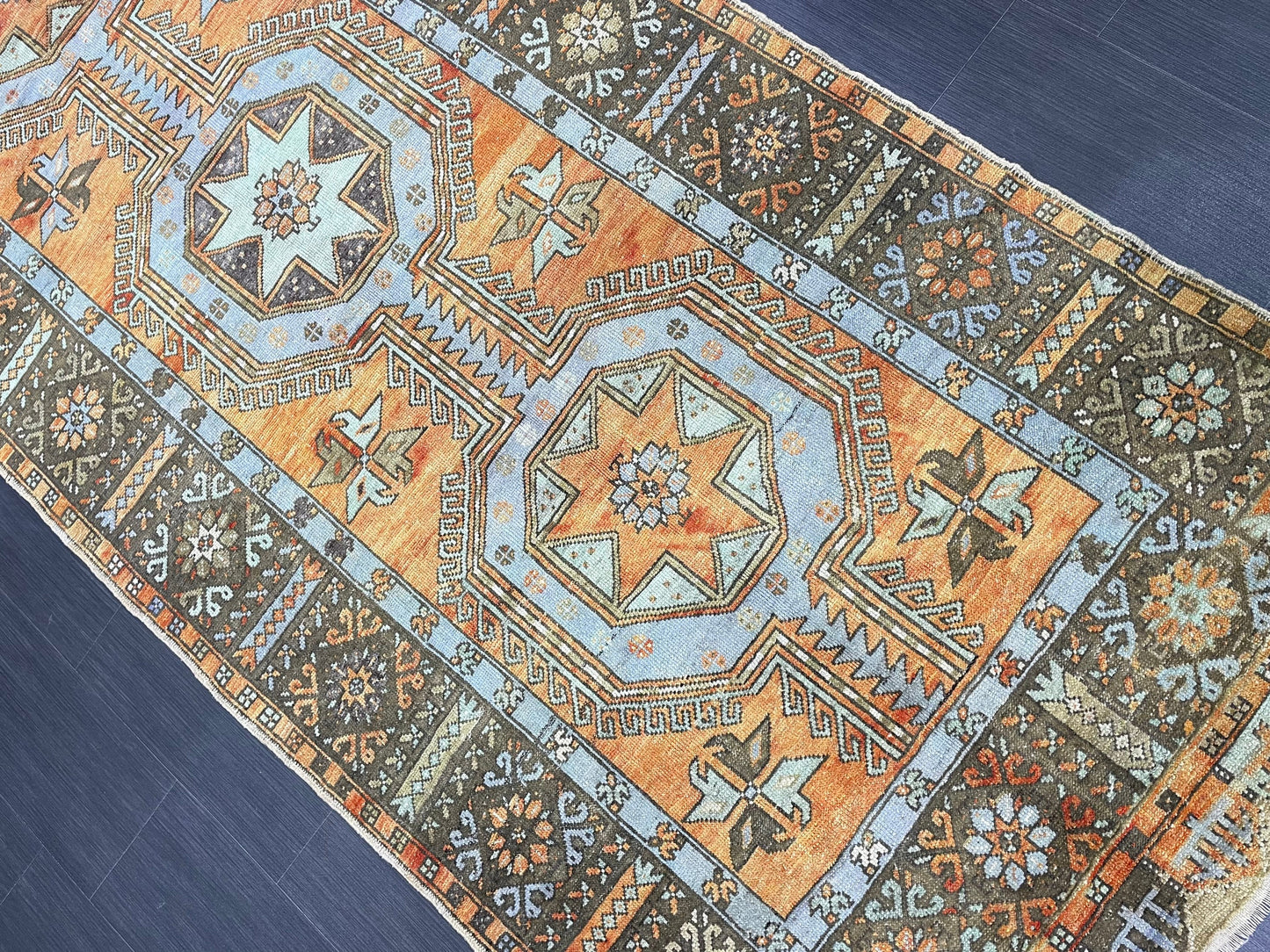 Vintage Hand Knotted Vintage 4.3 x 11.3 Runner Oushak Runner Rug Turkish Runner Rug Vintage Runner Rug Star Kitchen Runner Natural Wool