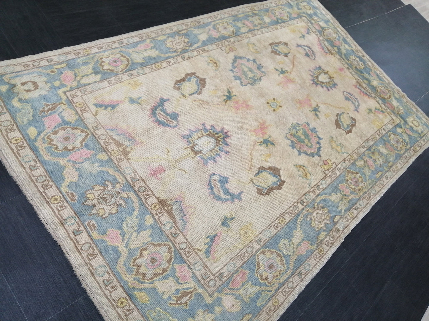 Muted OUSHAK RUG, TURKISH Oushak 6 x 10.3 rug Vintage 6x10 Rug Wool Vintage Turkish Rug Hand Made Rugs, Made In Turkey Hand craft Rug