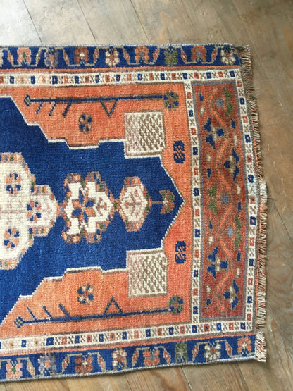 2x3 feet wool vintage small rug, handmade orange muted mini rug, kitchen small rug, turkish bathroom small rug, living room area mini rugs