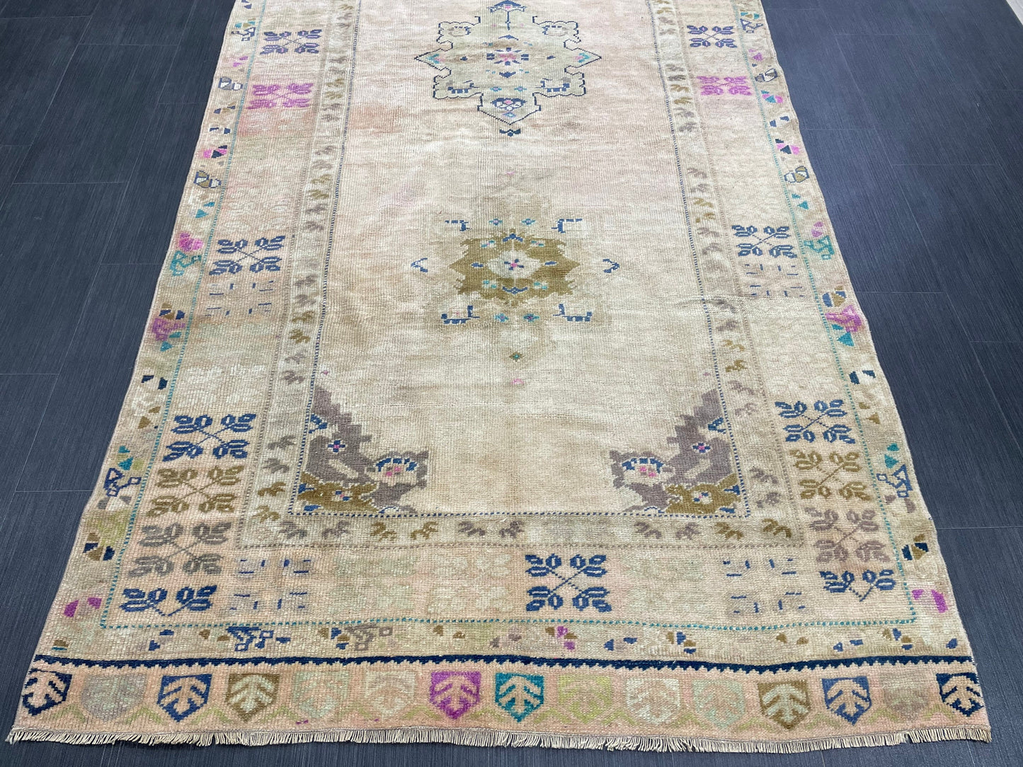 Muted  Handmade Runner 4.4 x 10 Runner Turkish Runner Rug Faded Vintage Runner Rug Hallway Runner Rug Neutral Kitchen Runner Rug Wool Runner