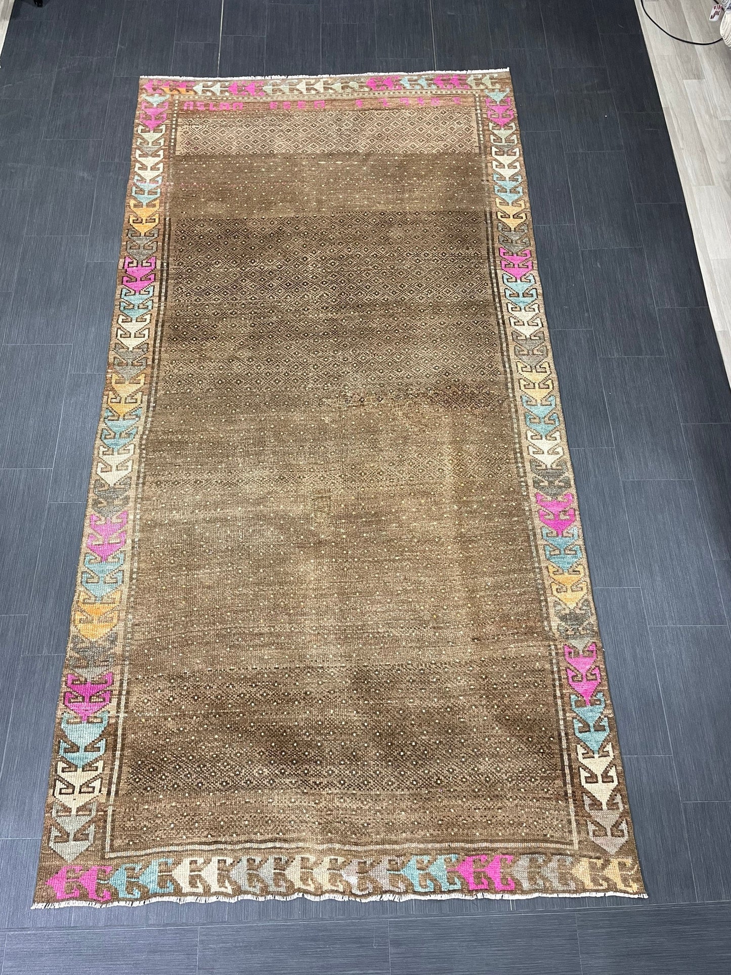 Wool Handmade Rug 5.3 x 10.4 Vintage Rug Oushak Rug Wool Boho Rug, Persian Rug Fun Turkish Rug Brown Rug Dark Oriental Wool rug Kars Rug