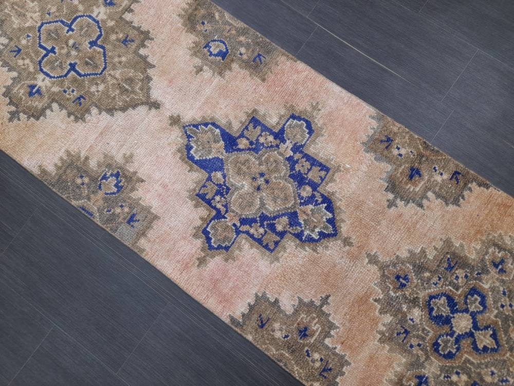 Antique Runner Rug 2.6 x 11.6 Persian Runner Rug Wool Oushak Rug Oushak Runner Rug Turkish Runner Rug Kitchen Runner Rug Hallway Runner Rug