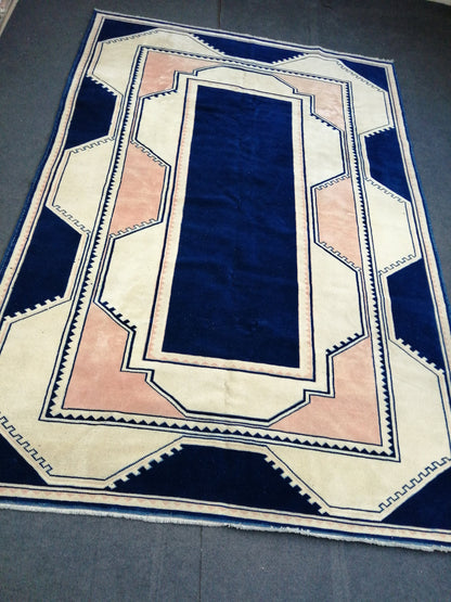 10 x 6.5 Blue Hand Made Rug Vintage Turkish  Rug,Soft wool Rug  Bohemian Rug, Living Room Rug, Oushak Rug, Hand Knotted Rug,Weaving Rug