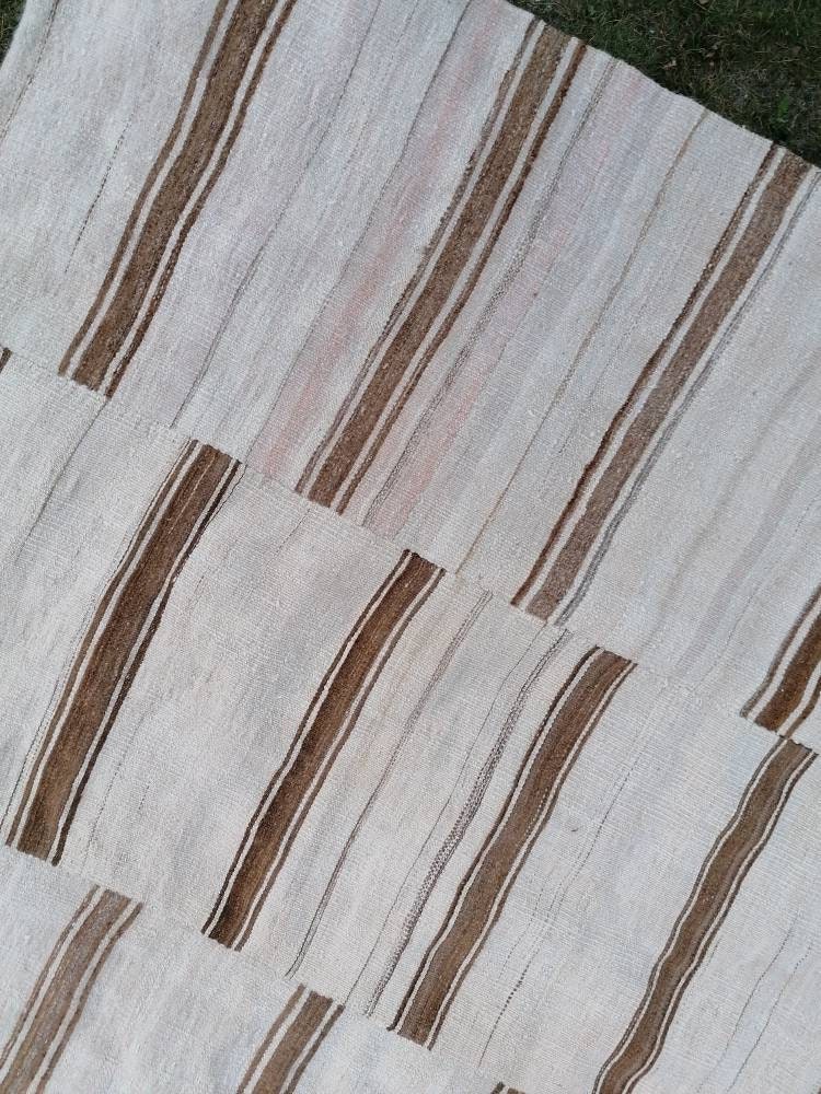 8x12 feet flatweave wool kilim, neutral color stripe rug handmade turkish kilim rug, oversize oushak brown kilims, hallway kilims
