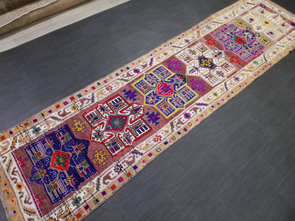 Oushak Runner Rug 3 x 11.5 Turkish Runner Rug Muted Vintage Runner Rug Hallway Runner Rug Kitchen Runner Rug Wool Staircase Runner Rug