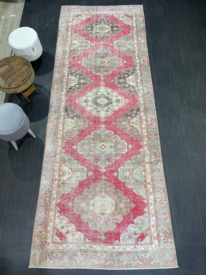 Turkish Runner Rug, Persian Distressed Runner 4.3 x 11.7 Rug, Vintage Runner Rug, Hallway Runner Rug,  Kitchen Runner Rug, Wool Runner Rug