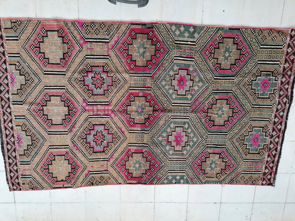 Flatwoven with embroidery rug turkish hand made rugs vintage turkish rugs oushak rug vintage oushak rug, wool rug 8'6x4'10 feet
