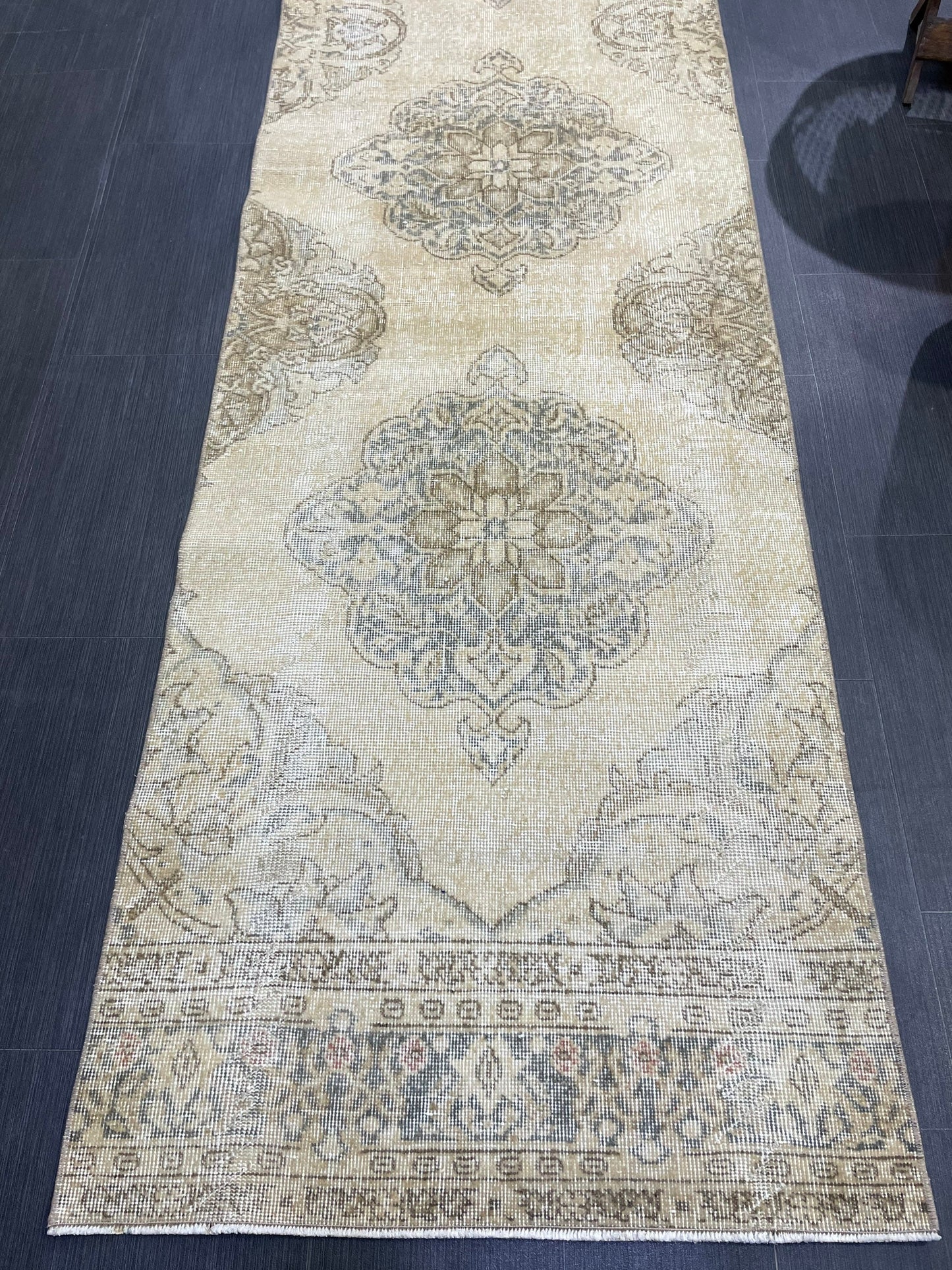 Muted Distressed Runner Rug, Vintage 2.10 x 12.9 Runner Rug, TURKISH Muted Runner Rug, Oushak Runner Rug, Fine Runner Rug,Antique Runner Rug