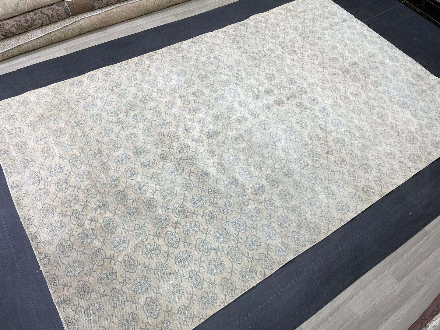 Muted RUG TURKISH 7.4 x 12 Rug Vintage Rug Natural Wool Oushak Rug Handmade Persian Rugs Vintage Turkish Rug Neutral Oriental rug