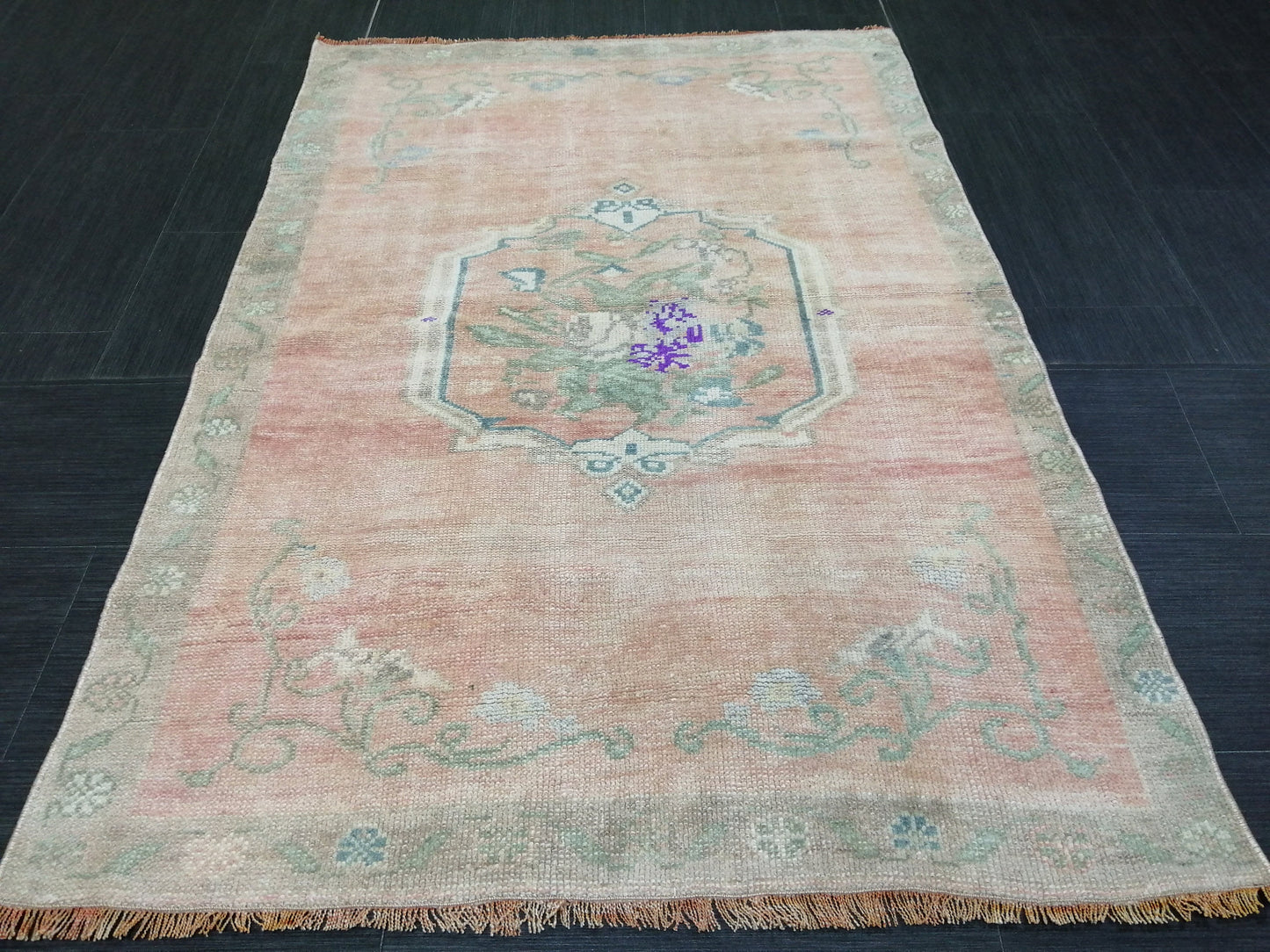 3.4 x 4.9 OUSHAK RUG TURKISH Oushak Rug Vintage Muted Oriental Rug Vintage Runner Rug Wool Oushak Rug Hand Made Rugs Vintage Turkish Rug