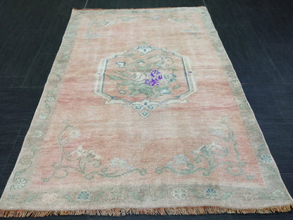 3.4 x 4.9 OUSHAK RUG TURKISH Oushak Rug Vintage Muted Oriental Rug Vintage Runner Rug Wool Oushak Rug Hand Made Rugs Vintage Turkish Rug