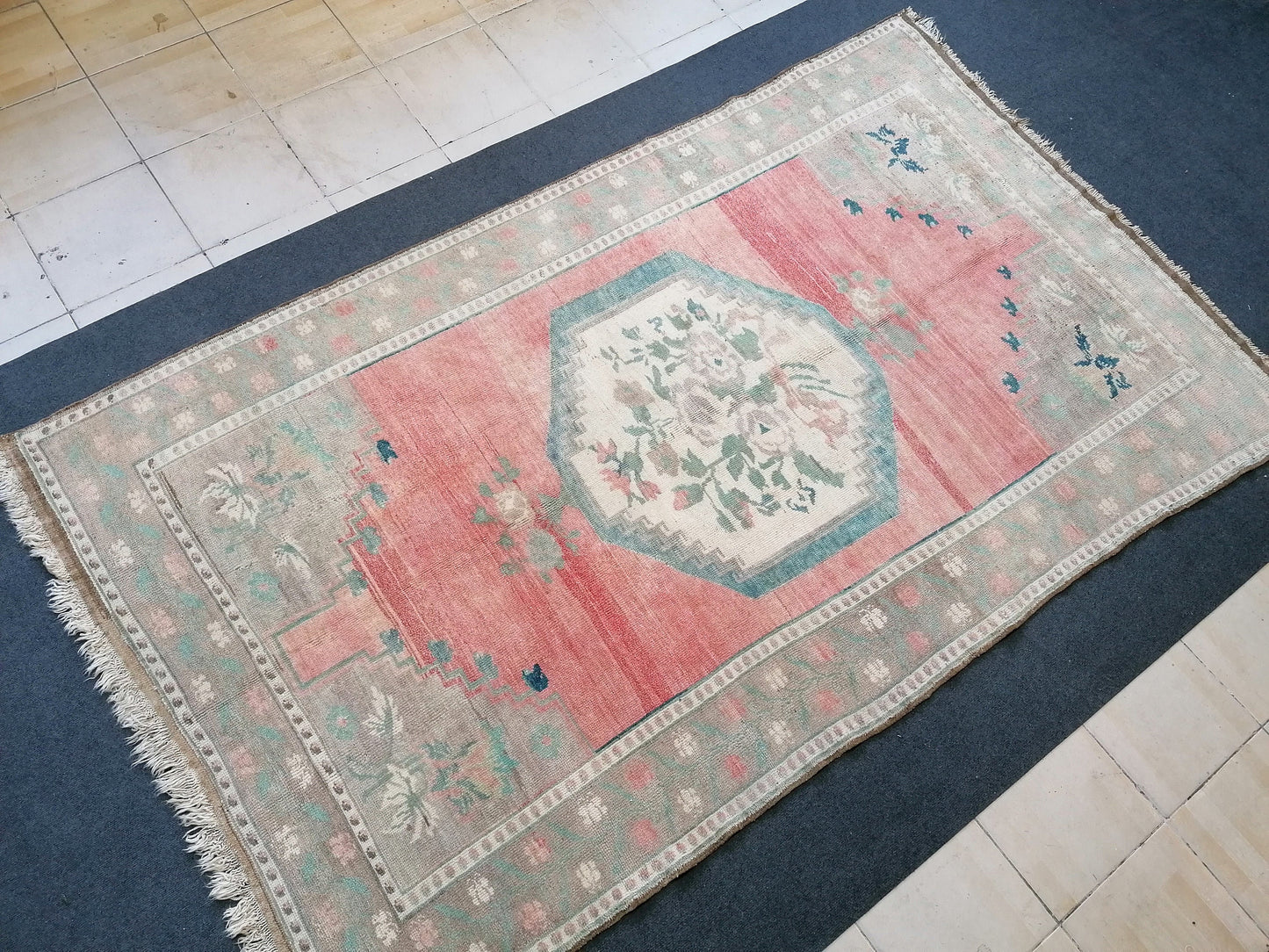 8'8x5'4 vintage turkish rug, pastel oushak rug, living room rug, vintage anatolian unique hand made wool rug