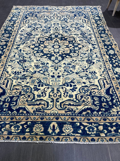 Persian Rug, Vintage 4.5 x 6.5 Rug, Navy Hand Knotted Rug, HANDMADE Rug, Vintage Turkish Rug, Oushak Rug, Oriental Rug, Wool Rug