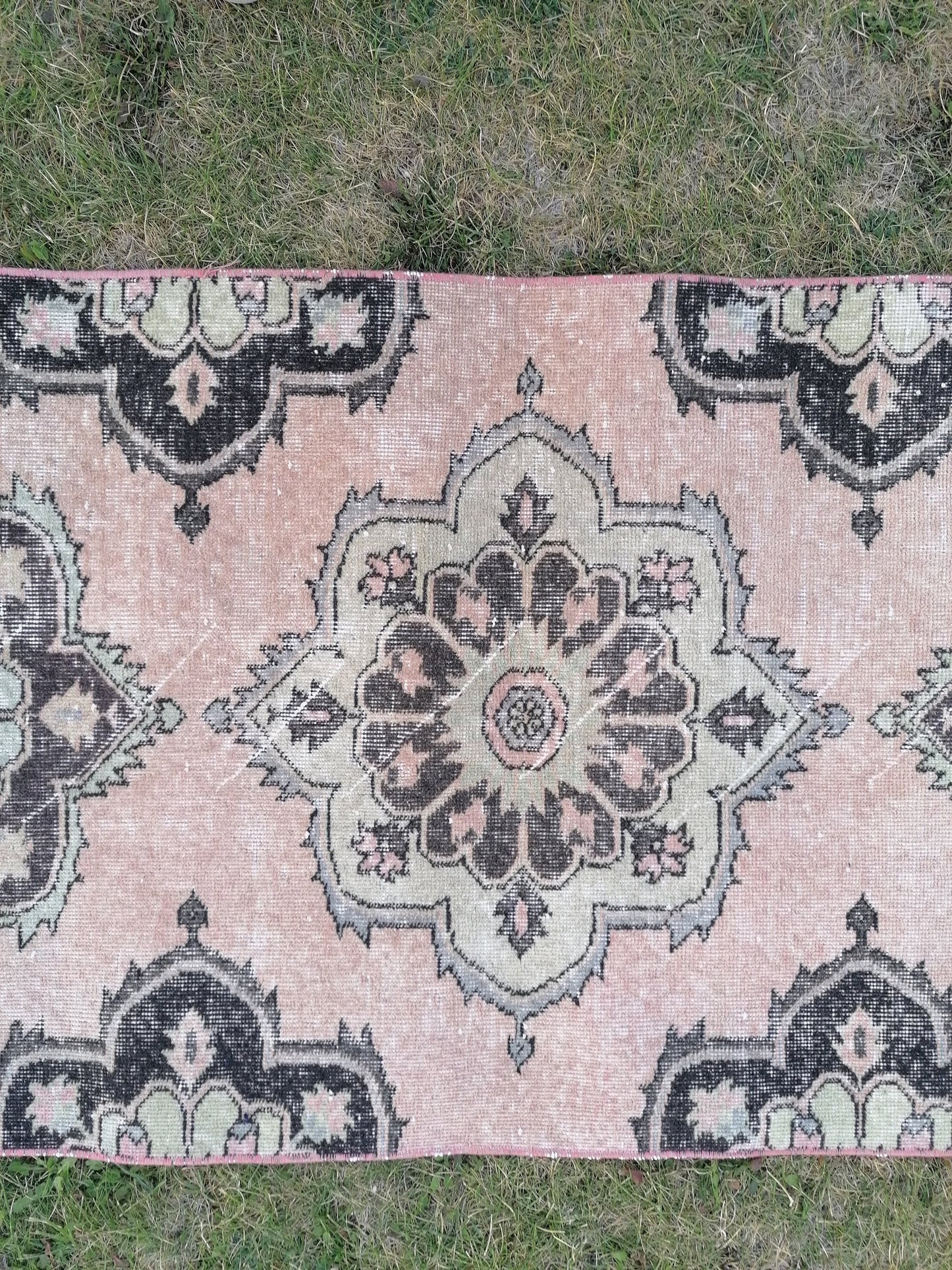 2'8x11'10 oushak turkish runner rug, vintage green runner rug, vintage wool runne, vintage hand made rug , kitchen runner rug,