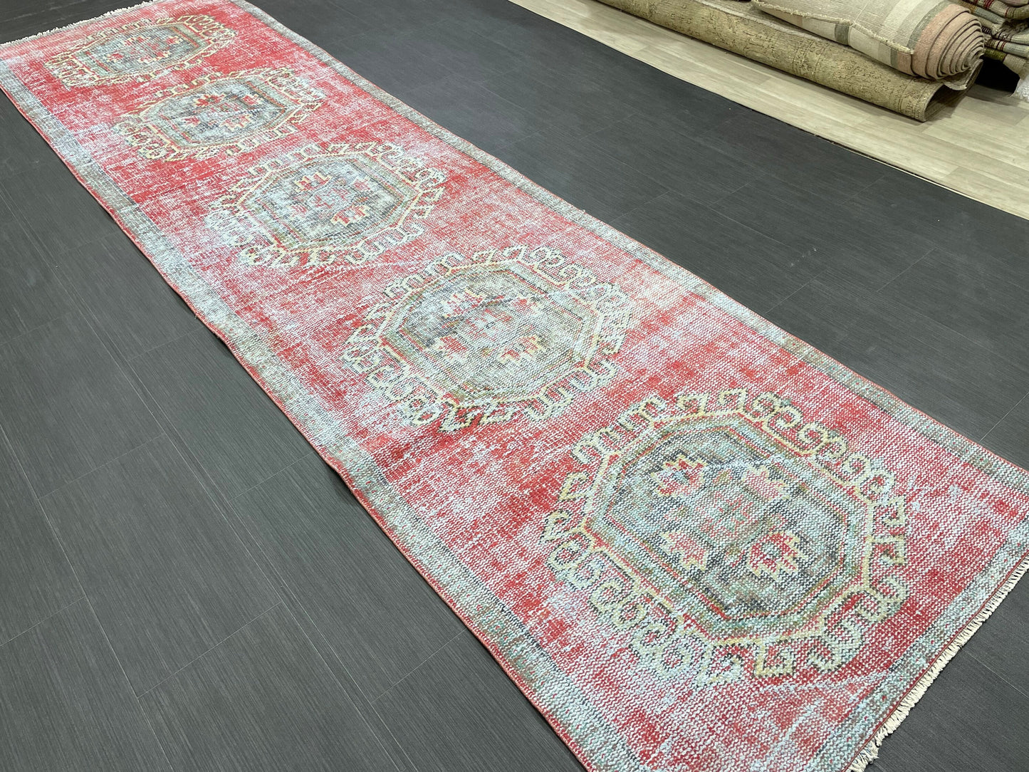 Vintage Runner Rug 3 x 11.6 Distressed Handmade Runner Rug Turkish Runner Rug Vintage Runner Rug Hallway Runner Rug Wool Kitchen Runner