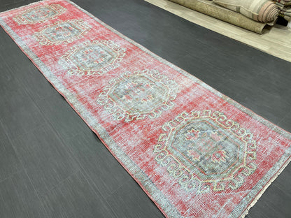 Vintage Runner Rug 3 x 11.6 Distressed Handmade Runner Rug Turkish Runner Rug Vintage Runner Rug Hallway Runner Rug Wool Kitchen Runner