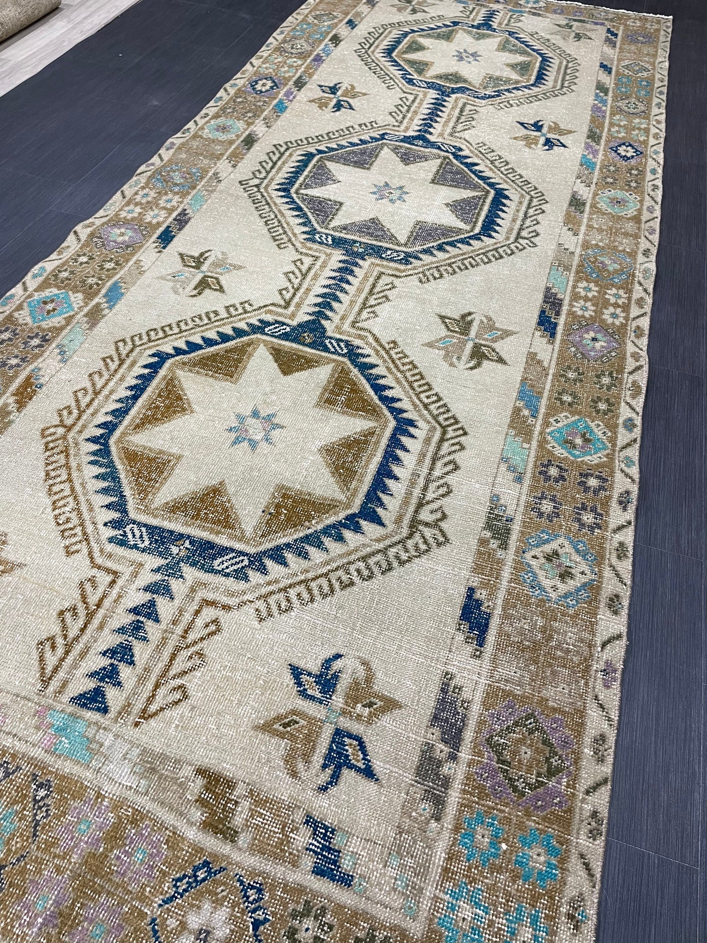 Muted Vintage Runner Rug Persian Runner Rug 4.6 x 11.8 Star Rug Runner Turkish Runner Kitchen Runner Rug Antique Wool Oriental Runner