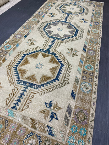 Muted Vintage Runner Rug Persian Runner Rug 4.6 x 11.8 Star Rug Runner Turkish Runner Kitchen Runner Rug Antique Wool Oriental Runner