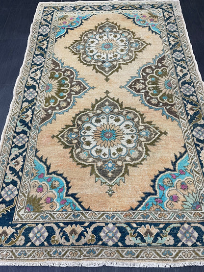Wool Oushak Rug Vintage 4.2 x 6.8 Rug Muted Vintage Runner Rug Wool Oriental Rug Hand Made Rugs Vintage Turkish Rug Muted Persian Wool Rug
