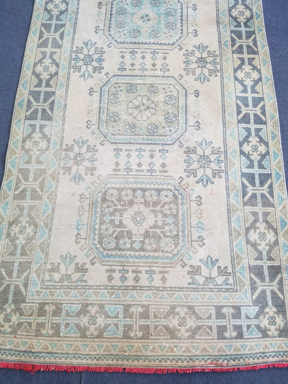 Oushak turkish rug 4'2x11 vintage wool rug, vintage oushak rug, vintage anatolian rug,unique hand made rug,kitchen rug