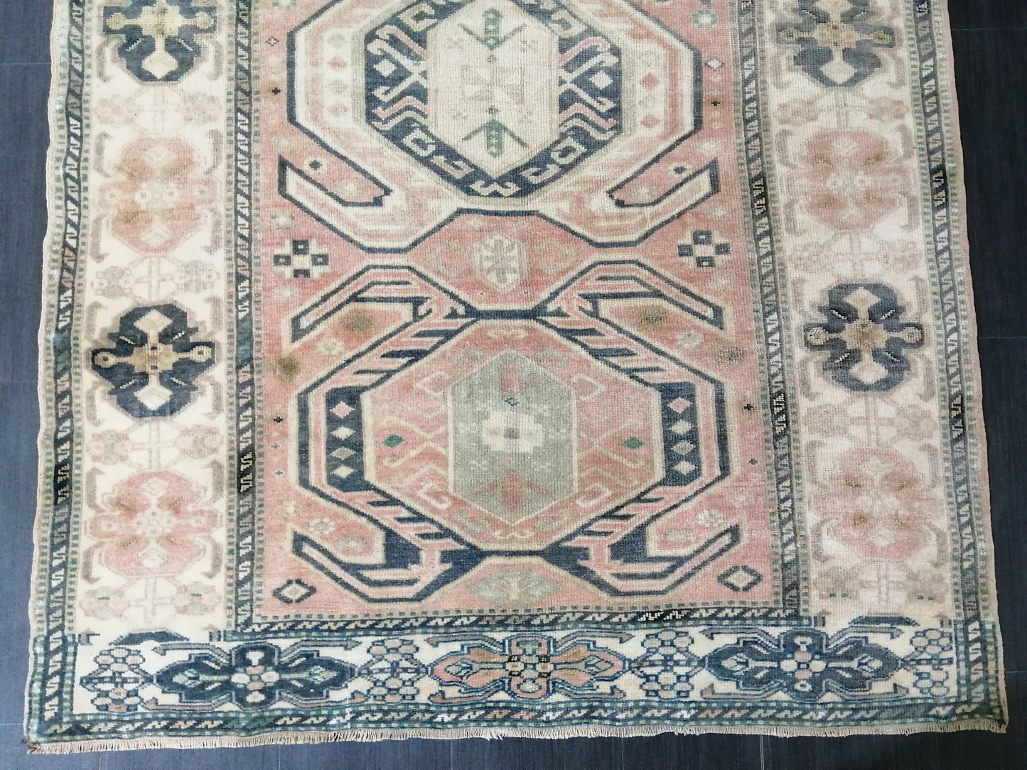 Muted OUSHAK RUG 4.6 x  7.2 TURKISH Rug Vintage Oushak Runner Rug Vintage Runner Rug Wool Rug Hand Made Rugs Vintage Turkish Rug