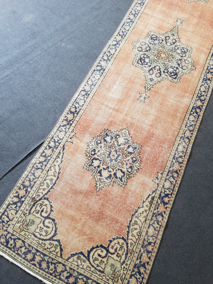 Vintage runner rug, oushak runner 3x11’7 turkish runner rug, kitchen runner