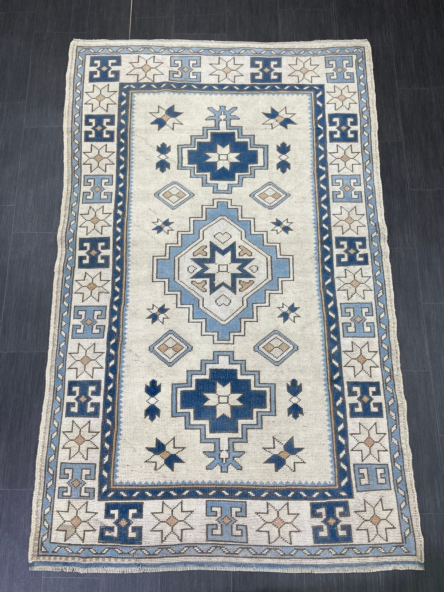 Vintage Rug Handmade 4.5 x 7.2 Rug, Oushak Rug, Turkish Rug Persian Rug Vintage Rug, Wool rug Oriental Rug Blue Rug