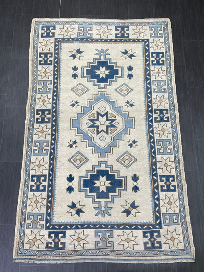 Vintage Rug Handmade 4.5 x 7.2 Rug, Oushak Rug, Turkish Rug Persian Rug Vintage Rug, Wool rug Oriental Rug Blue Rug