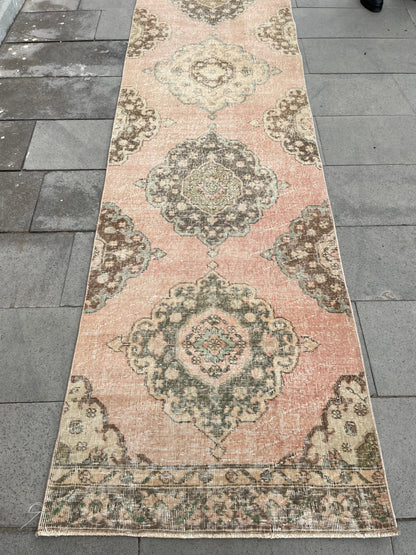 Handmade Extra Long Turkish 2.8 x 21.8 Runner, Very Long Oushak Runner Rug, Vintage Runner Rug, Pink XL Stairs Runner Rug Staircase Runner