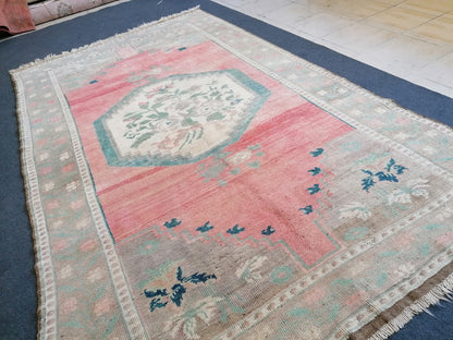 8'8x5'4 vintage turkish rug, pastel oushak rug, living room rug, vintage anatolian unique hand made wool rug