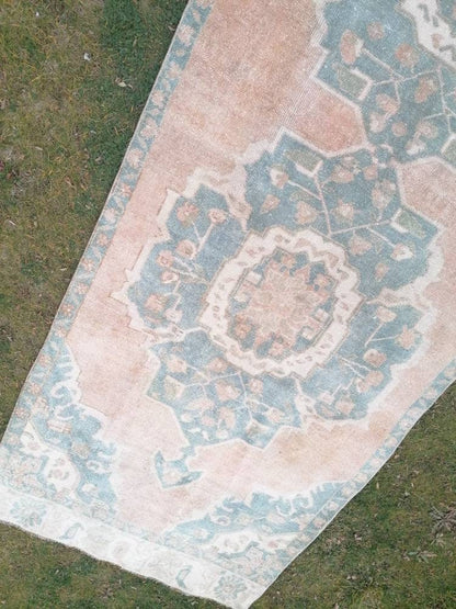 3.10 x 10.7 Muted vintage rug, oushak runner rug  hallway runner, kitchen vintage anatolian rug