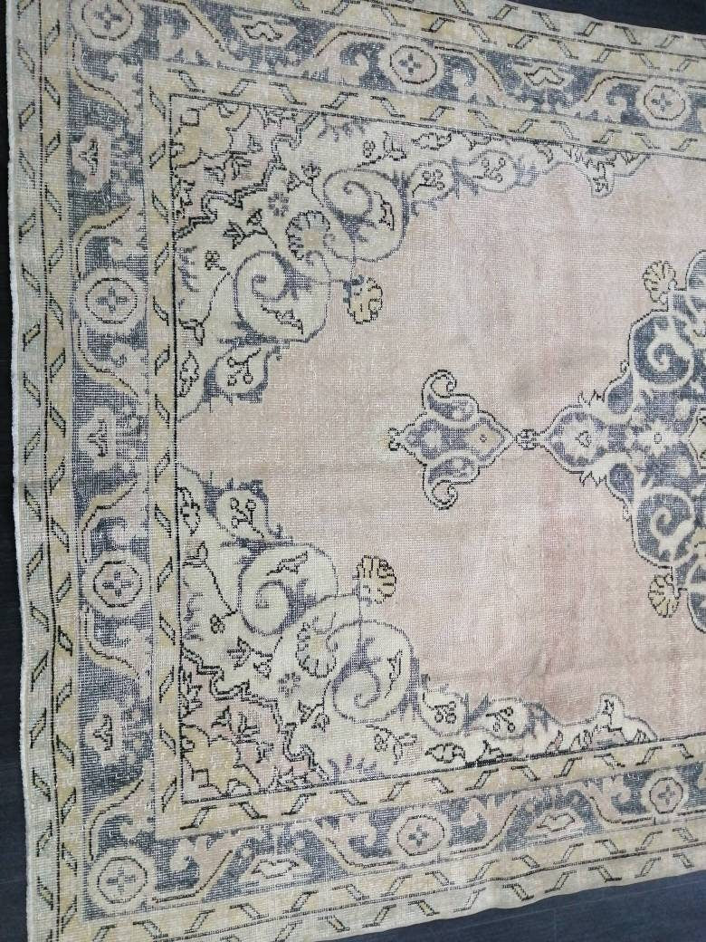 Antique OUSHAK RUG 6.5 x 11.3 Distressed TURKISH  Rug Muted Vintage Rug ,Vintage  Rug Wool Oushak Rug Hand Made Rugs Vintage Muted Rug