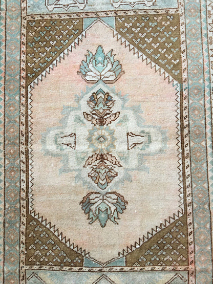 3.5'x5' feet handmade natural wool brown pink rug, turkish bedroom rug, wide oushak living room rug, large bathroom area rug,medium size rug