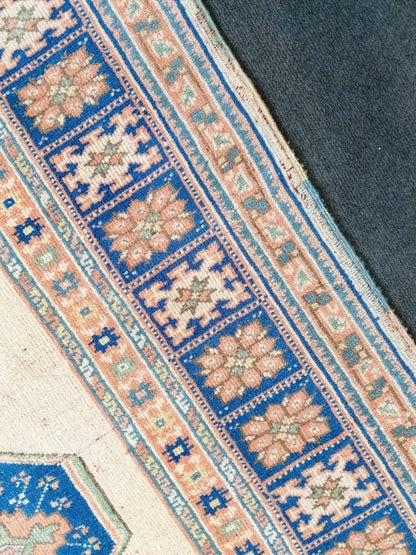 Turkish blue wool rug, vintage oushak rug 5x6'8